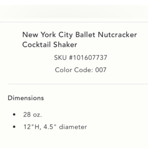 Anthropologie New York City Ballet Nutcracker Cocktail Shaker New with Tags - Picture 4 of 8